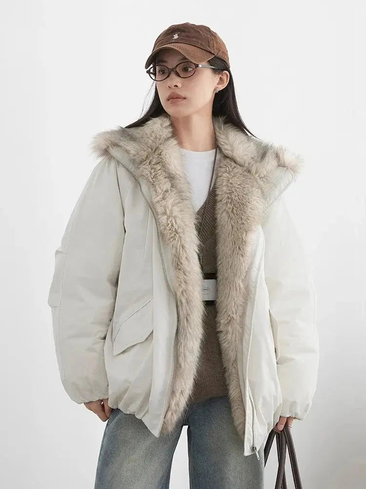 Faux Fur Collar Down Jacket Casual Winter Warm Coat for Women - Loran