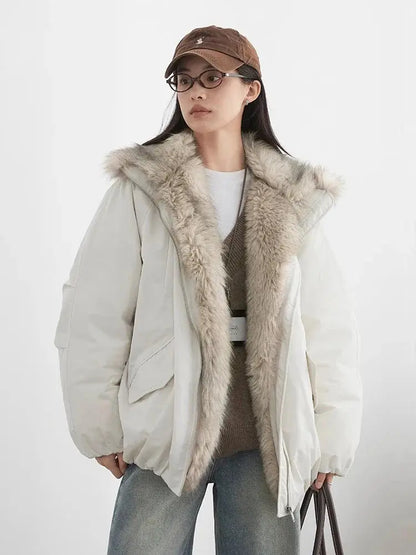 Faux Fur Collar Down Jacket Casual Winter Warm Coat for Women - Loran