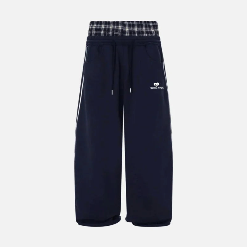 Retro College Double Waist Sweatpants Casual Sport Style
