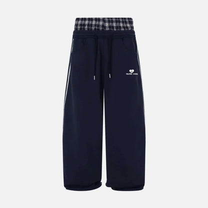 Retro College Double Waist Sweatpants Casual Sport Style