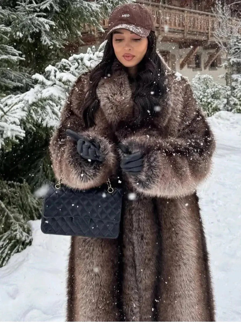 Women's Faux Fur Lapel Coat - Loran