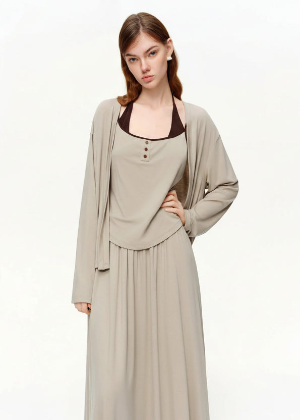 Spring 3-Piece Casual Skirt Suit Women's Color-Block Set Loran