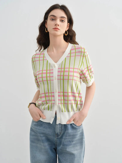 New Summer Plus Size Short-Sleeve Plaid Cardigan LORAN STORE