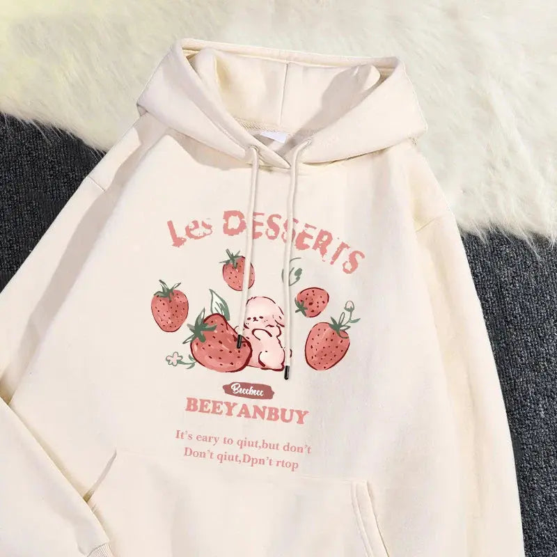 Cute Rabbit Strawberry Print Women's Hoodie - Loran