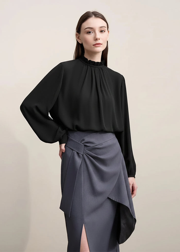 Amii Blouse For Woman 2026 Spring New Elegant Commuter Edge Pleated Chiffon Shirt Thin Pullover Women's Long-sleeve Top 12641066 Loran