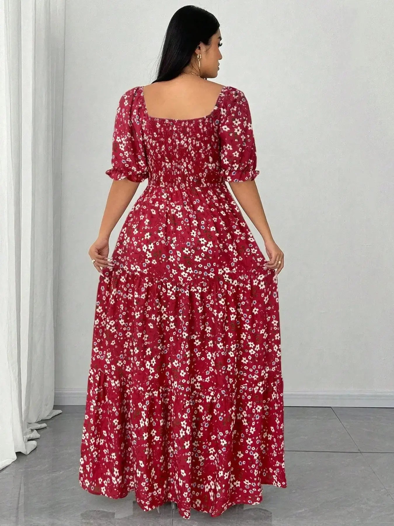 Plus Size Floral Fitted Woven Dress - Loran