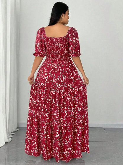 Plus Size Floral Fitted Woven Dress - Loran