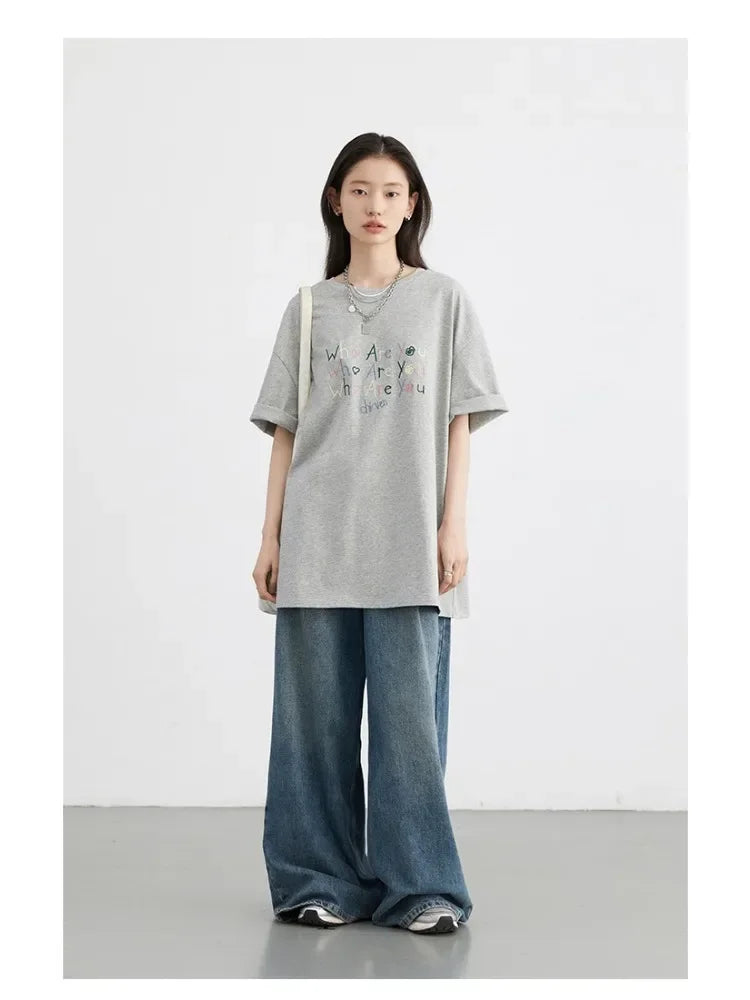 Women’s Embroidered Letter T-Shirt Loose Summer Top Loran