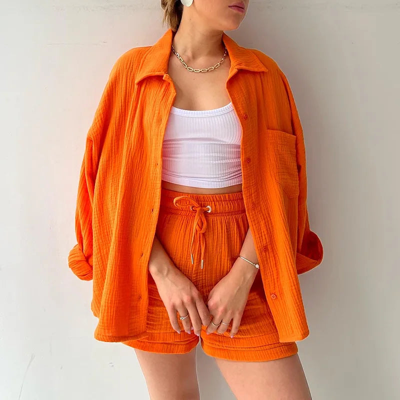 Women’s 2-Piece Cotton Gauze Pajama Set Summer Sleepwear Loran
