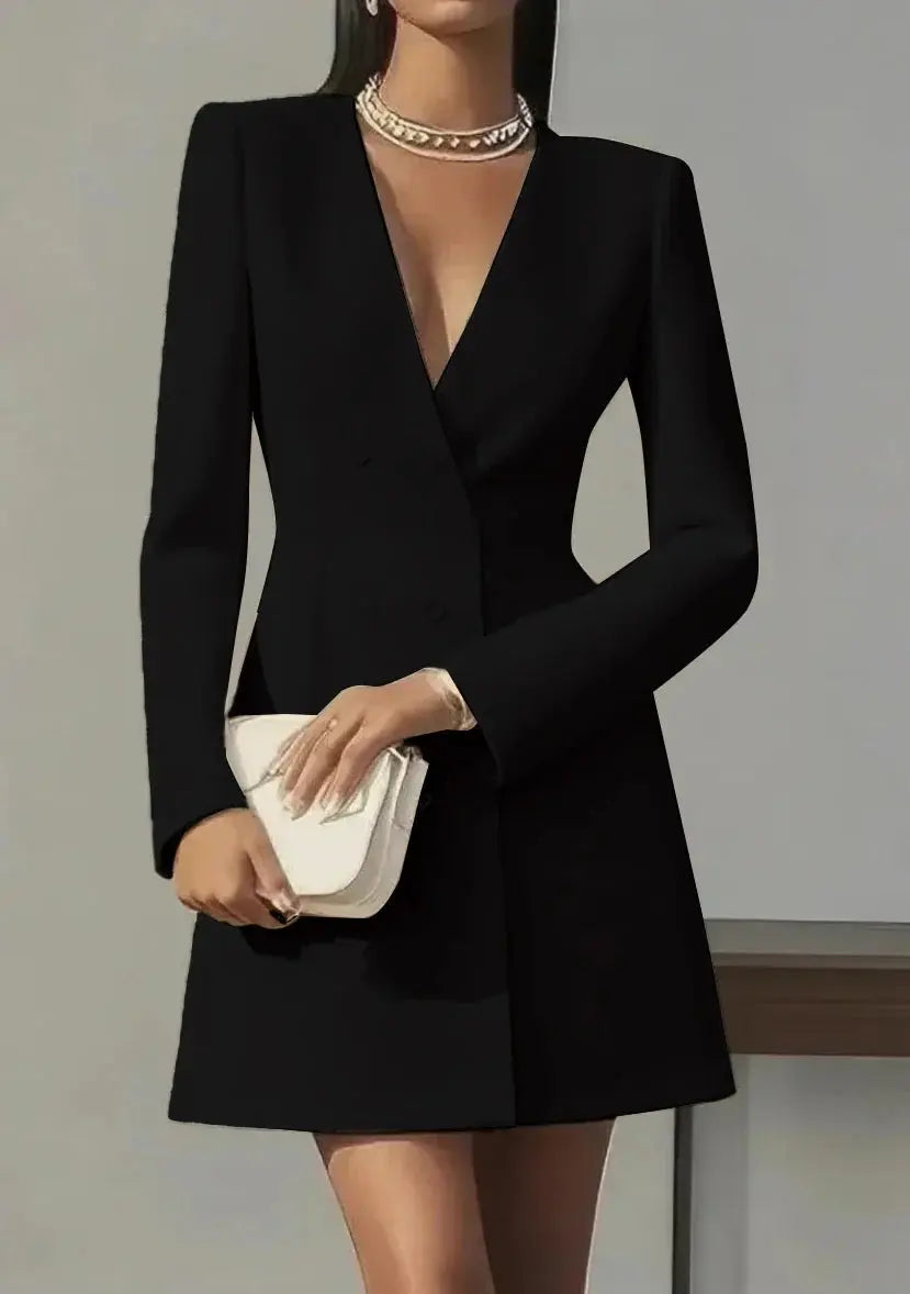 Long-Sleeved Double-Breasted Mini Dress - Loran