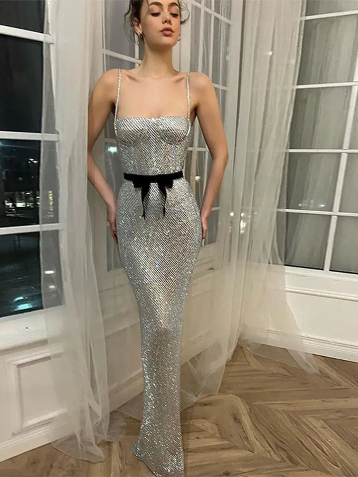 Sexy Sequin Sling Silver Maxi Dress For Women - 3IN SMART Shop  #