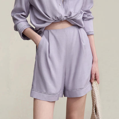 Women's Loose Wide-Leg Shorts Elegant Casual Lace