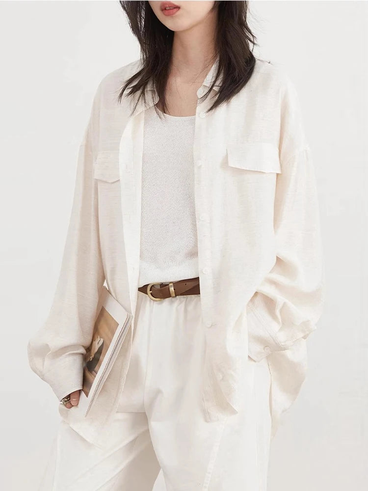 CHIC VEN Women Shirts Solid Single Breasted Long Sleeves Loose Slightly Wrinkled Coat Thin Female Blouses Spring Summer 2025 Loran