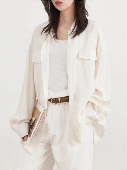 CHIC VEN Women Shirts Solid Single Breasted Long Sleeves Loose Slightly Wrinkled Coat Thin Female Blouses Spring Summer 2025 Loran