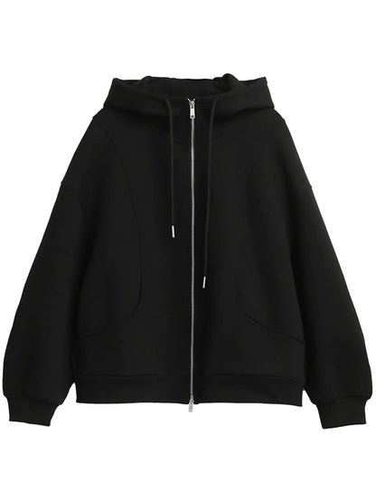 Women's Loose Drawstring Hooded Sweatshirt Jacket - Loran