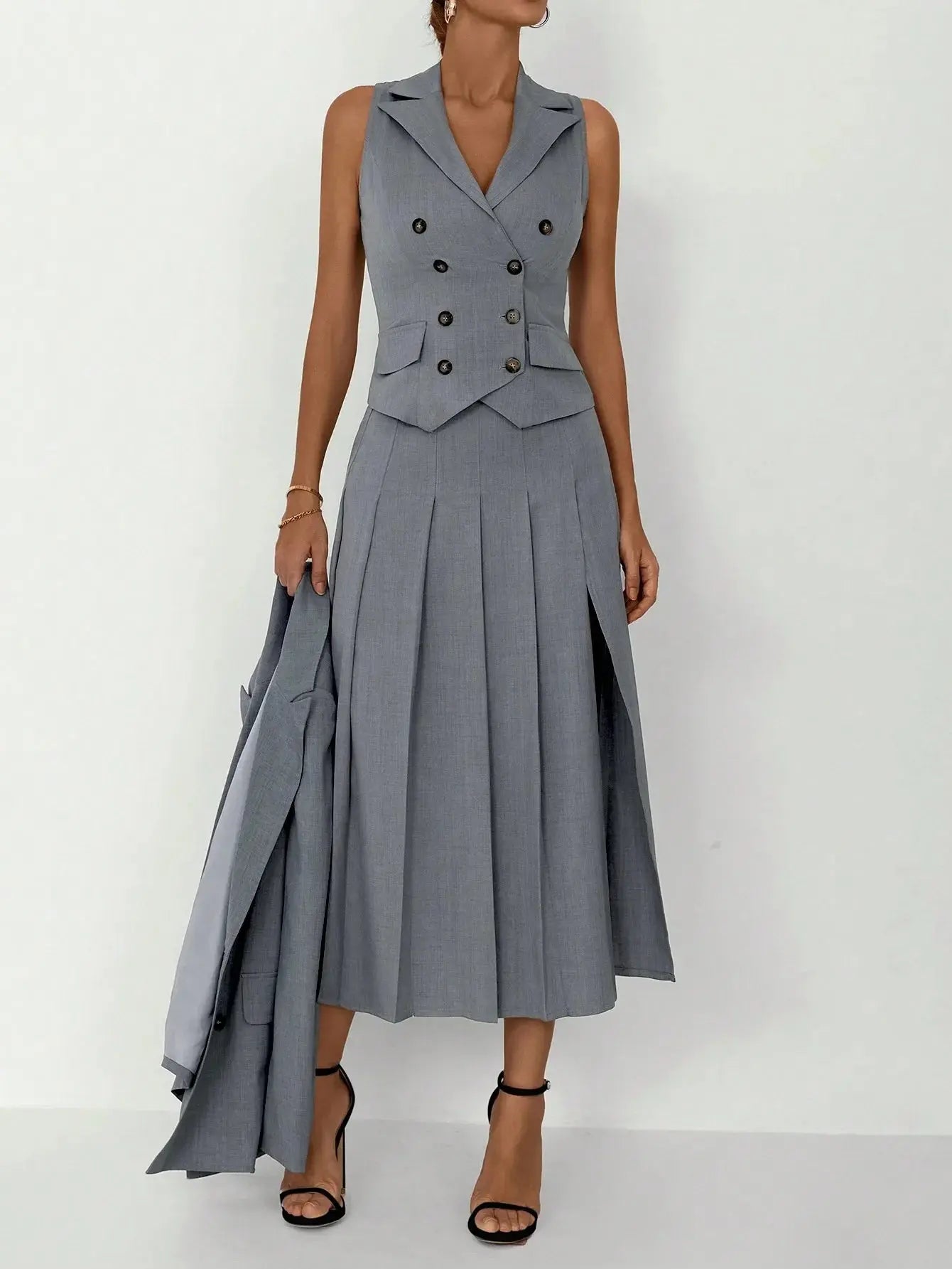 3-Piece Women's Business Suit: Vest, Pleated Skirt & Jacket - Loran