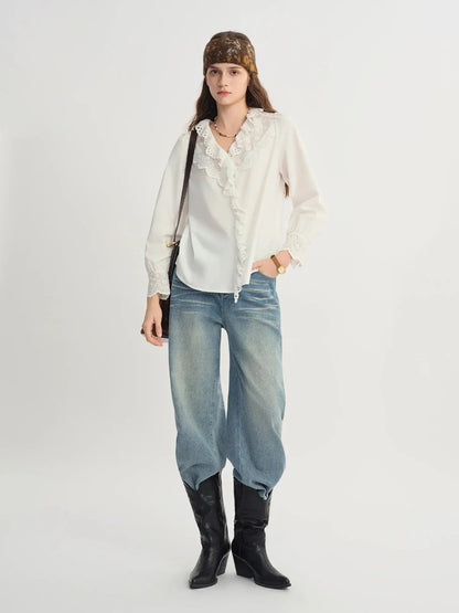 Elegant V-Neck White Shirt - Loran