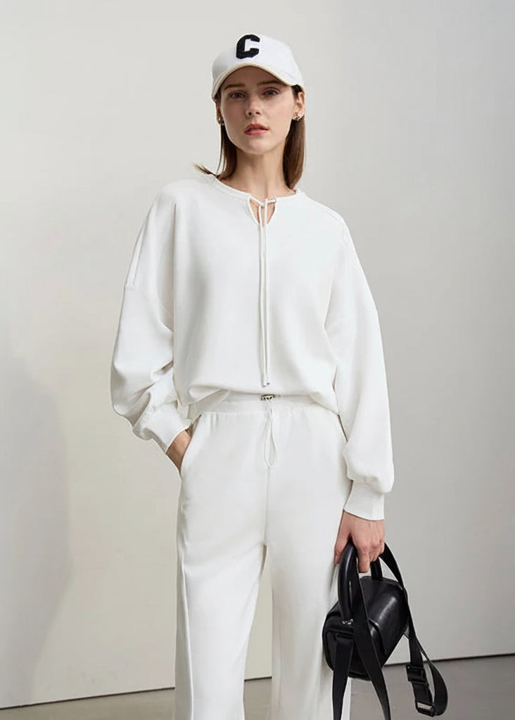 Amii Woman Sweatshirts 2026 Spring New Casual Cotton Collision Splicing Strap Women's Sweater Loose Long Sleeve Tops 12621029 Loran