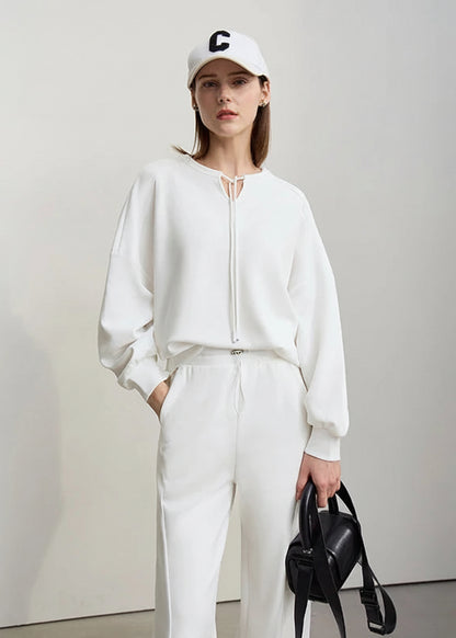 Amii Woman Sweatshirts 2026 Spring New Casual Cotton Collision Splicing Strap Women's Sweater Loose Long Sleeve Tops 12621029 Loran