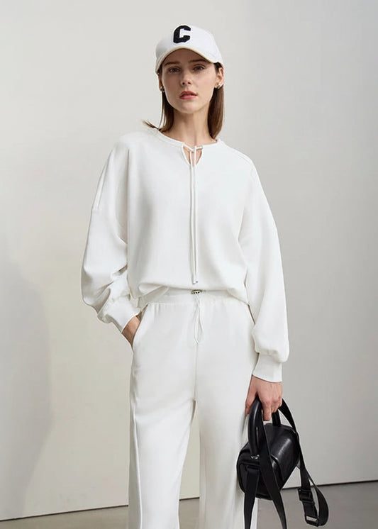 Amii Woman Sweatshirts 2026 Spring New Casual Cotton Collision Splicing Strap Women's Sweater Loose Long Sleeve Tops 12621029 Loran