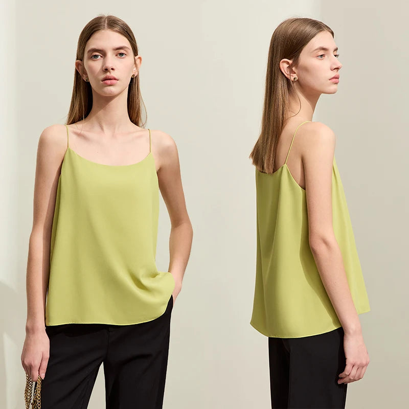 AMII Minimalism Camis For Women 2025 Spring New Commuter Straight Solid Halter Chiffon Female Comfortable Casual Tanks 12411011 Loran
