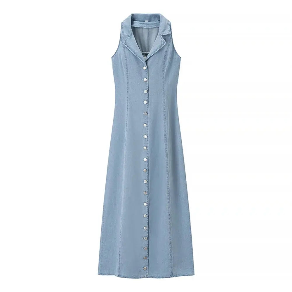 Blue Denim Maxi Dress for Women - Loran