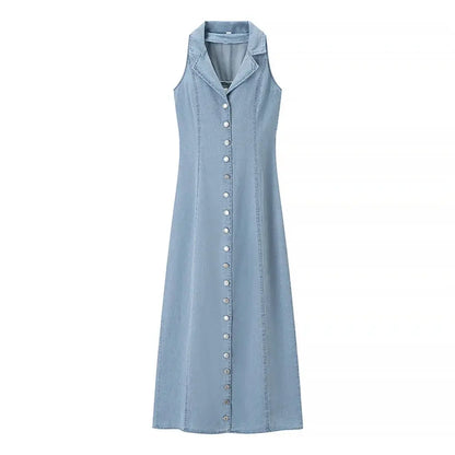 Blue Denim Maxi Dress for Women - Loran