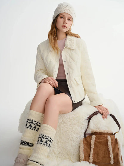 Chic & Cozy Plus Size Cream Quilted Puffer - Loran