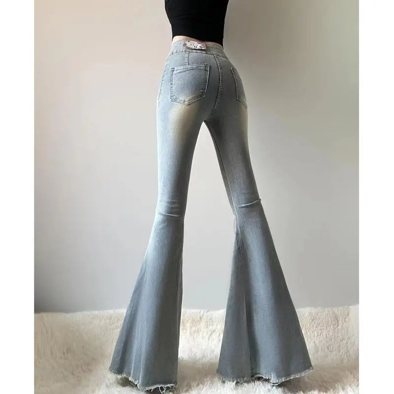 Fishtail Hem Denim Flare Pants