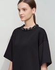 Elegant Mid-Length Knit Dress with Short Sleeves
