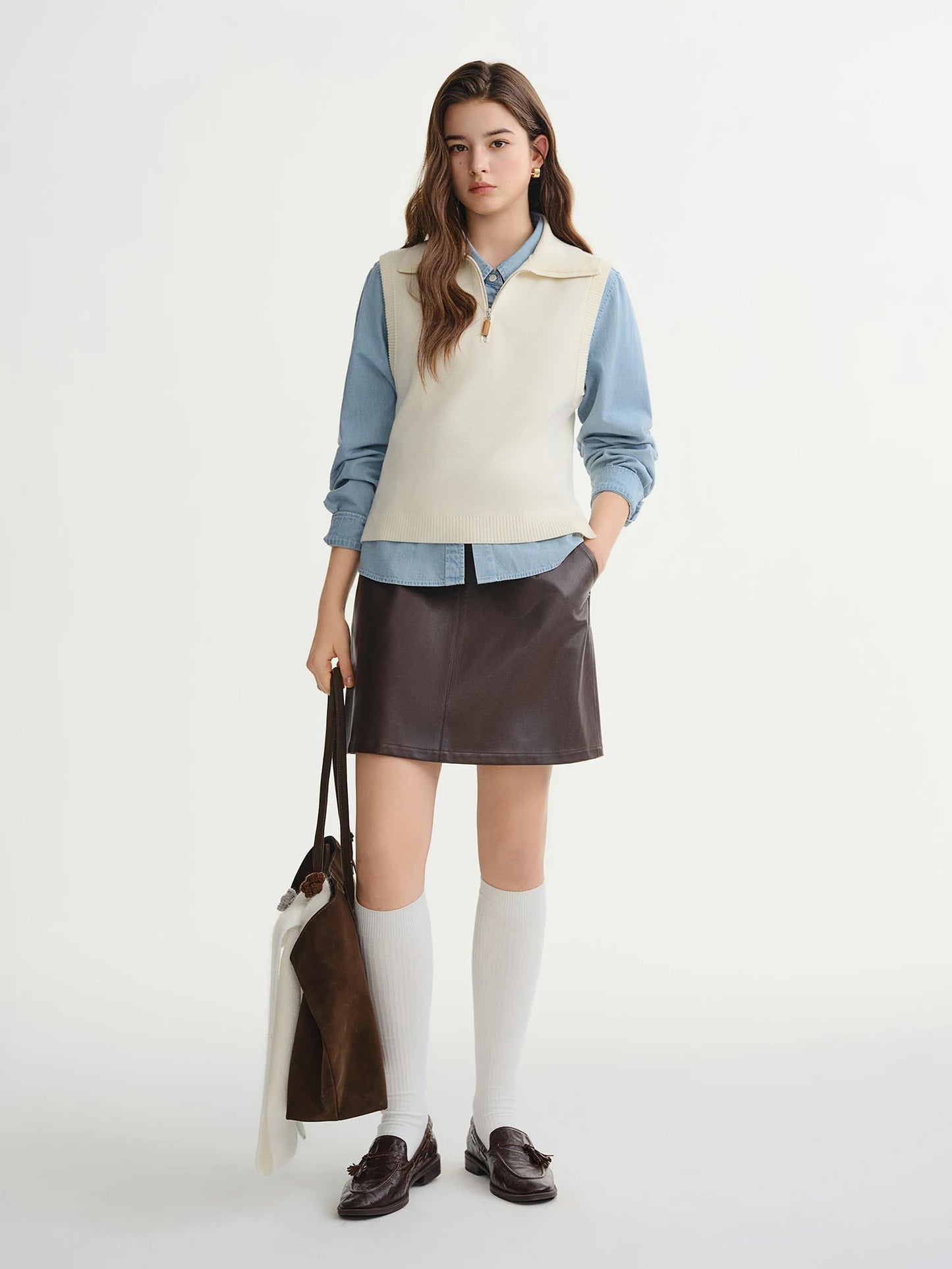 Lapel Knit Vest Chic Button-Up Spring Waistcoat Loran