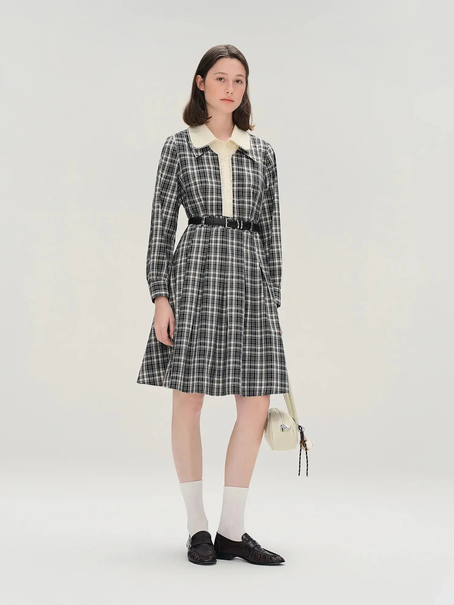 Vintage Plaid Lace-Collar Dress - Loran