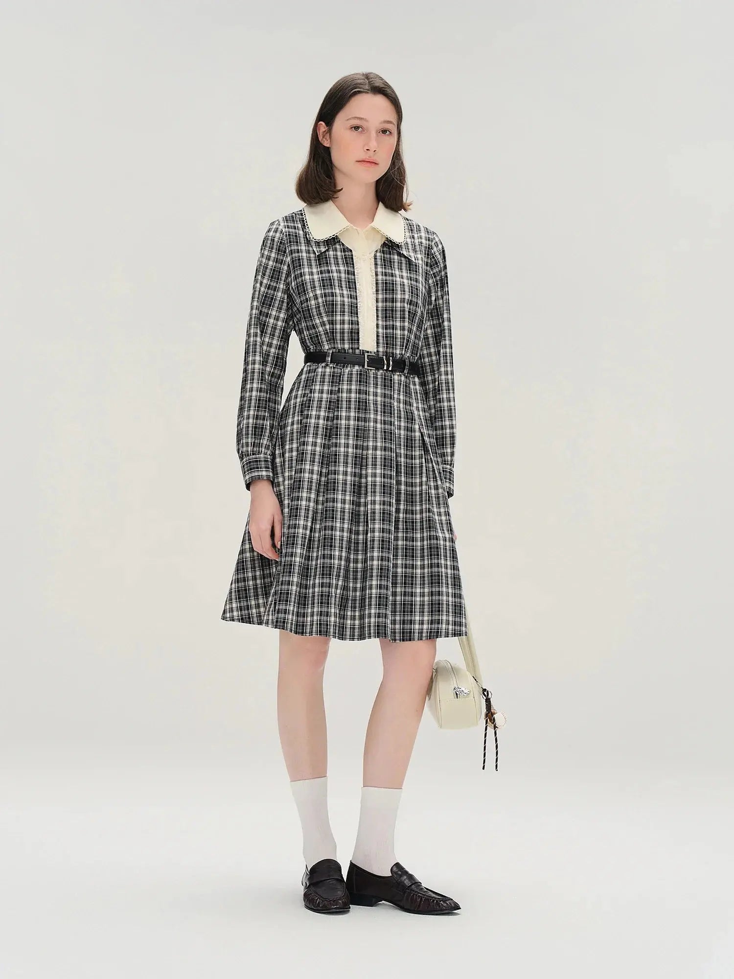 Vintage Plaid Lace-Collar Dress - Loran
