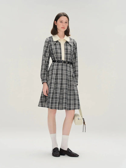 Vintage Plaid Lace-Collar Dress - Loran
