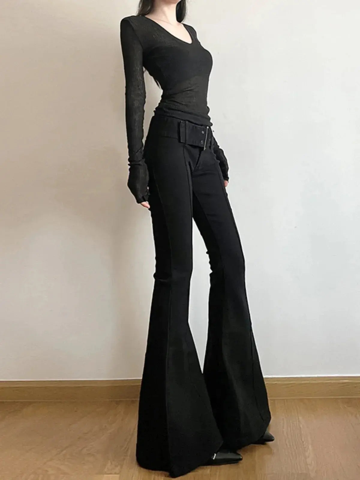 Women's Retro Black Flare Pants - Loran