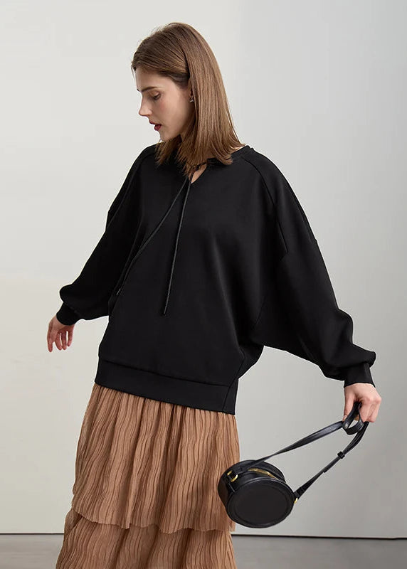 Amii Woman Sweatshirts 2026 Spring New Casual Cotton Collision Splicing Strap Women's Sweater Loose Long Sleeve Tops 12621029 Loran