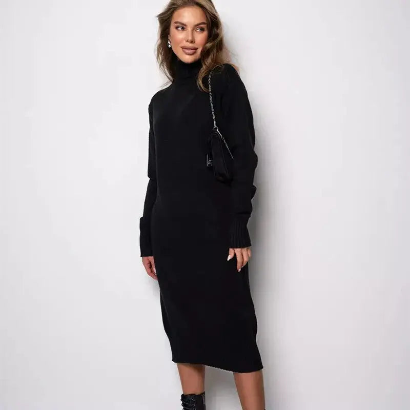 Women's Ribbed Turtleneck Long Sweater Dress - Loran