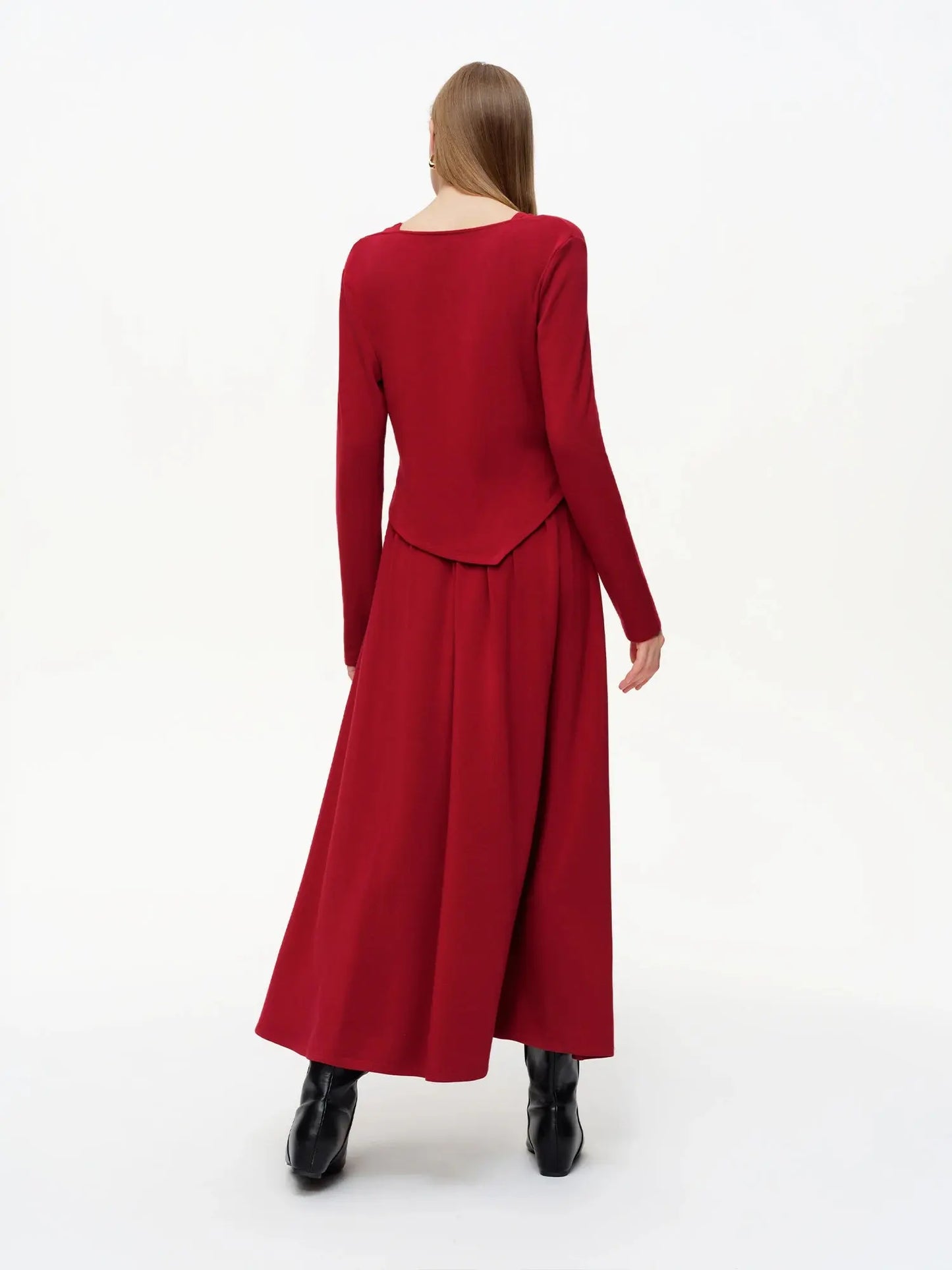 Women's Red Tie-Front Cardigan & Dress Set | Two-Piece Slim Fit - Loran