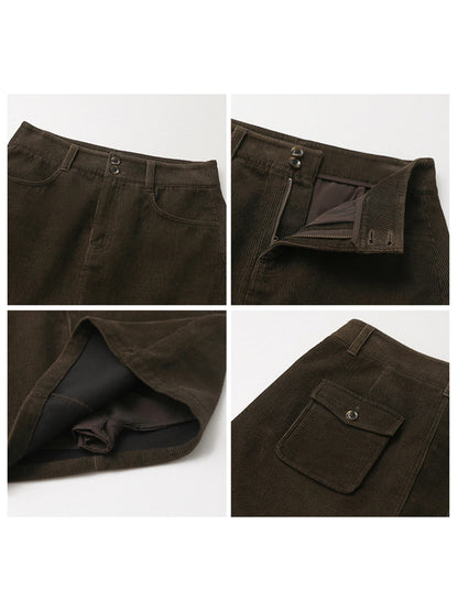 Women’s Retro High-Waisted Corduroy A-Line Skirt Loran