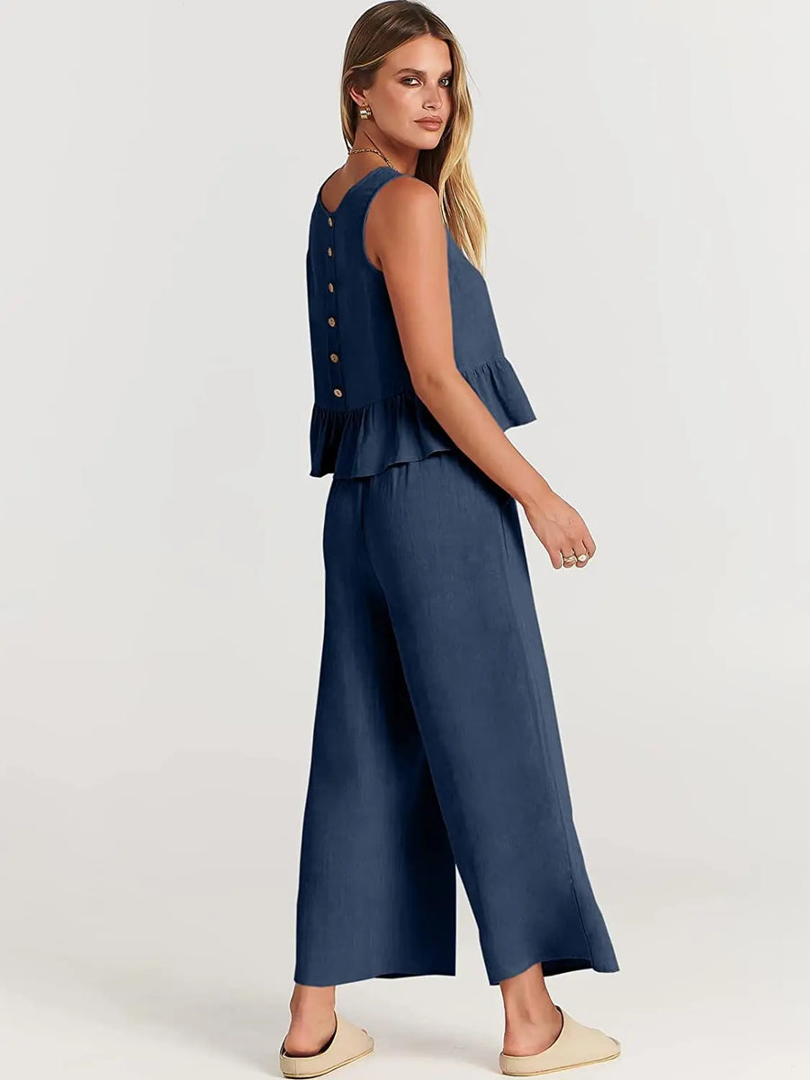 Summer Pleated Wide-Leg Pant Set