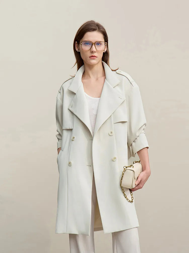 Amii Women's Trench Coat 2026 Spring New Commuter Drop Shoulder Sleeve Double-breasted Coat Women's Loose With Belt Top 12641029 Loran