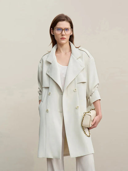 Amii Women's Trench Coat 2026 Spring New Commuter Drop Shoulder Sleeve Double-breasted Coat Women's Loose With Belt Top 12641029 Loran