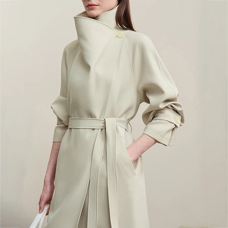 Amii Trench Coat 2026 Spring New Commuter Drop Shoulder Sleeves Trench Coat Women's Anti-wrinkle With Belt Loose Top 12611027 Loran