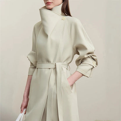 Amii Trench Coat 2026 Spring New Commuter Drop Shoulder Sleeves Trench Coat Women's Anti-wrinkle With Belt Loose Top 12611027 Loran