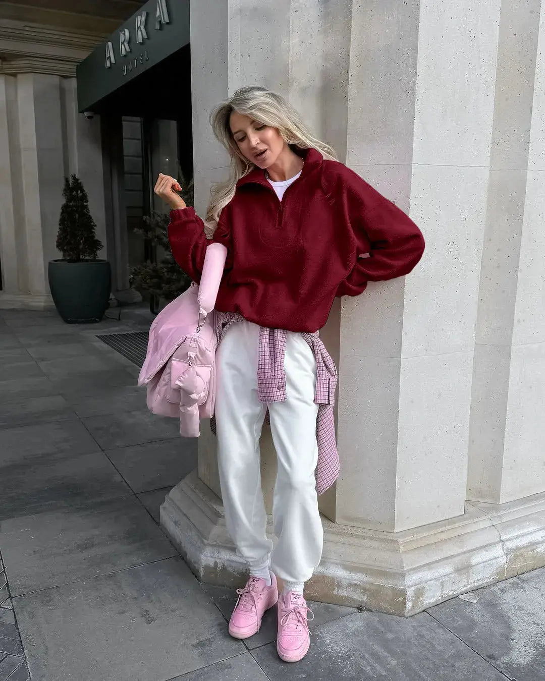 Solid Color Zip-Up Sweatshirt - Loran