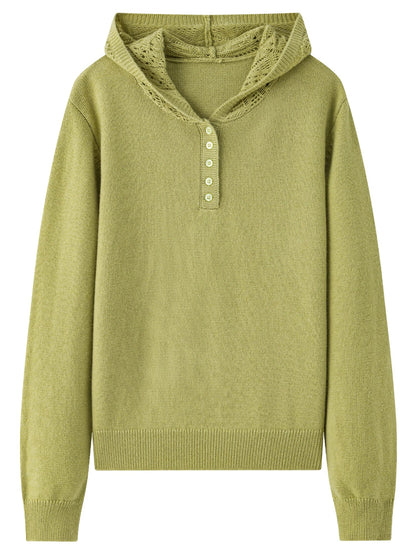 Winter Openwork Hooded Sweater Elegant Knit Pullover Loran