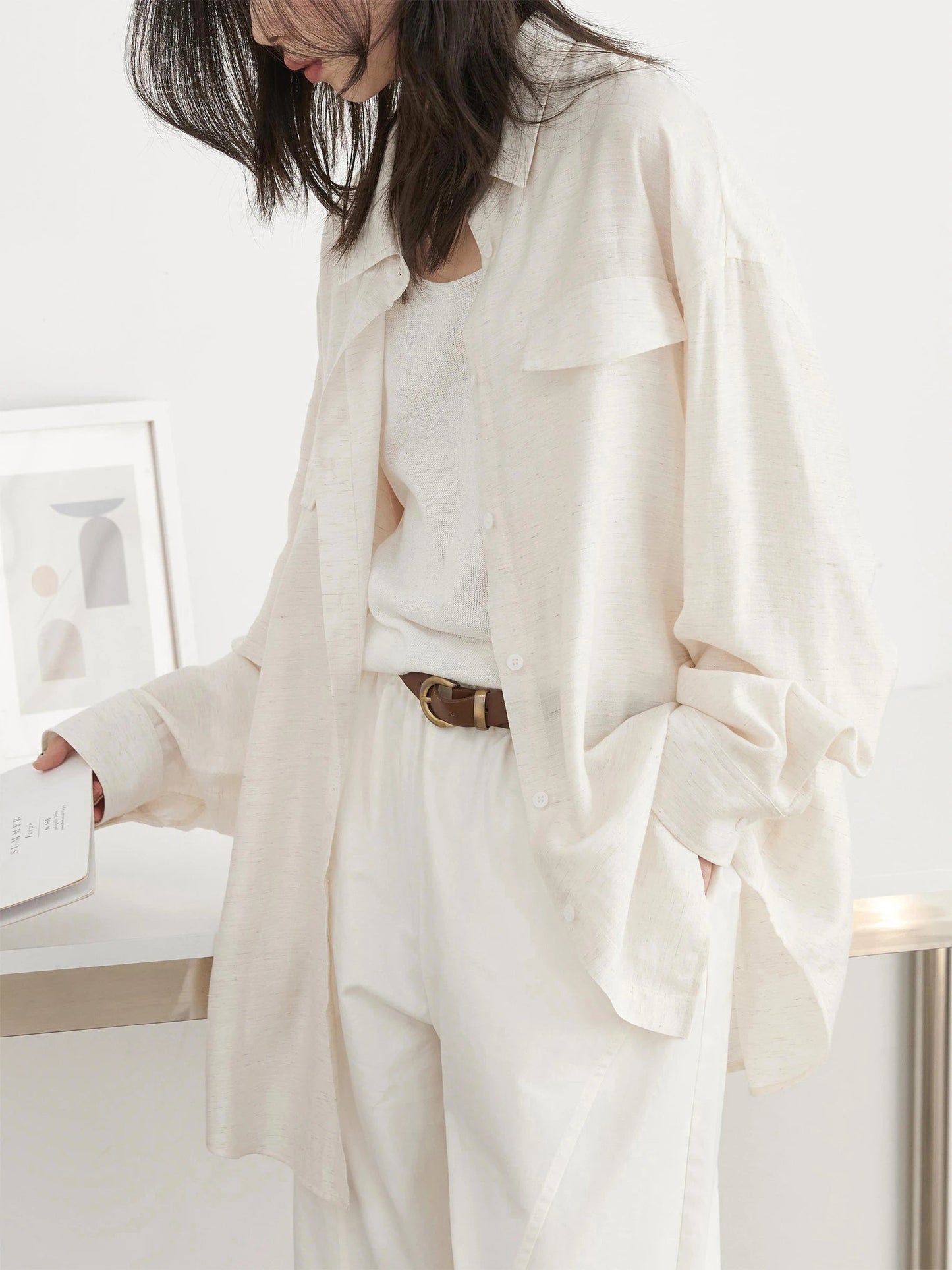 CHIC VEN Women Shirts Solid Single Breasted Long Sleeves Loose Slightly Wrinkled Coat Thin Female Blouses Spring Summer 2025 Loran