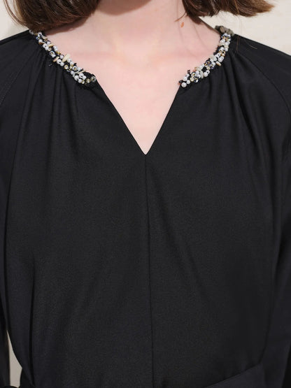 Plus Size Casual Black Maxi Dress - Loran
