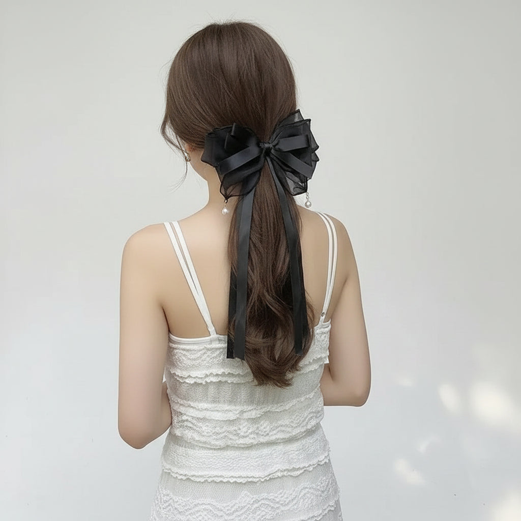 Ribbon Bowknot Hair Clip & Pearl Hairpin