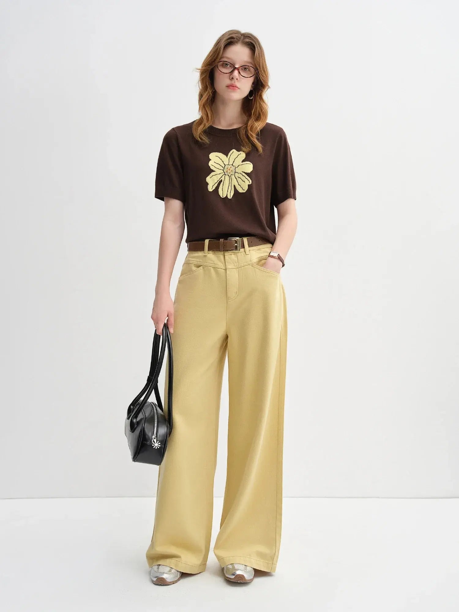 Autumn Bloom Knit Tee Soft Short-Sleeve Top